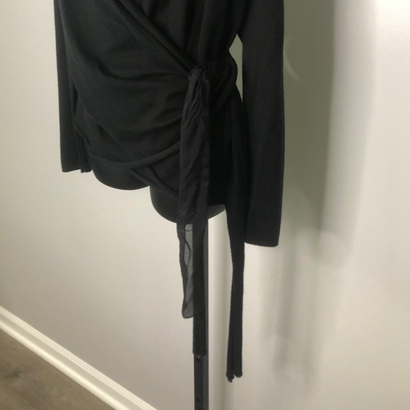 Manrico Cashmere Black Wrap Tie Front Cashmere Long Sleeve Cardigan M - Picture 4 of 8